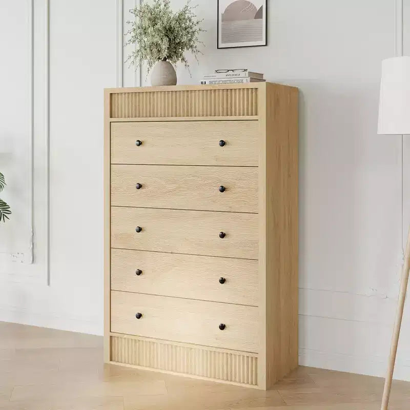 Commode haute à 5 tiroirs pour chambre à coucher, commode cannelée de 31,5 po de large, armoire de rangement en bois moderne pour chambre d'enfant, couloir, salon