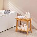 Banc de douche en bambou, 48,5 x 28,7 x 46,5 cm, tabouret de douche étanche avec étagère de rangement, siège de bain de 150 kg pour intérieur et extérieur