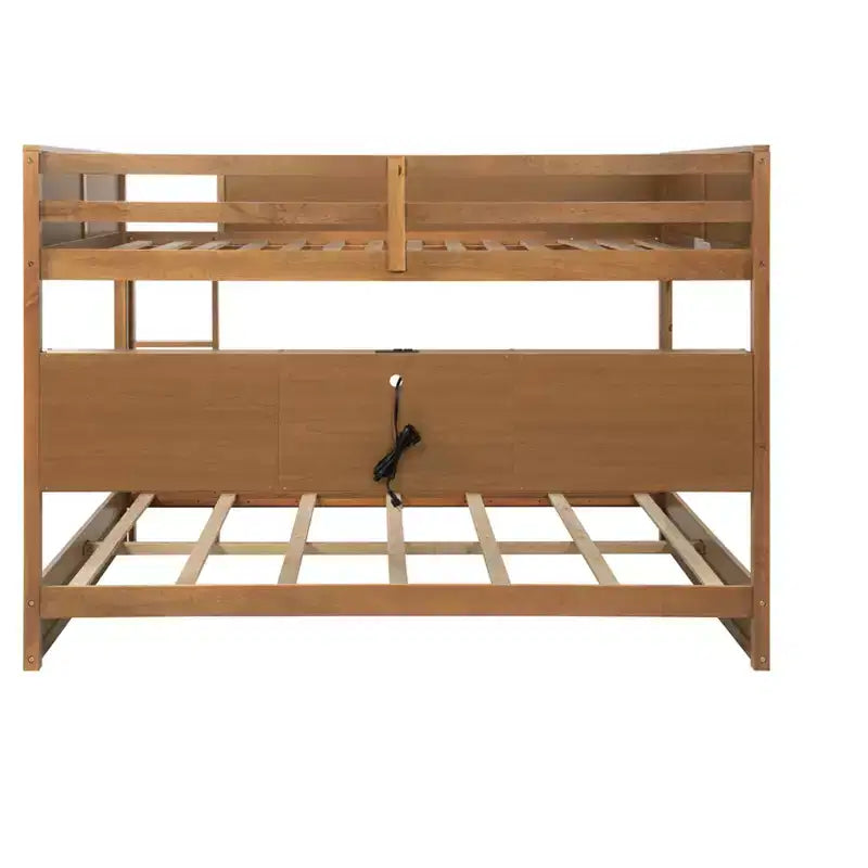 Lit superposé Queen sur Queen avec armoires de rangement, cadre de lit superposé en bois Queen avec station de charge pour enfants et adolescents