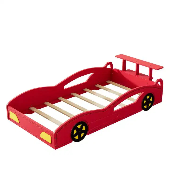 Lit jumeau plate-forme en bois en forme de voiture avec roulettes et rangement