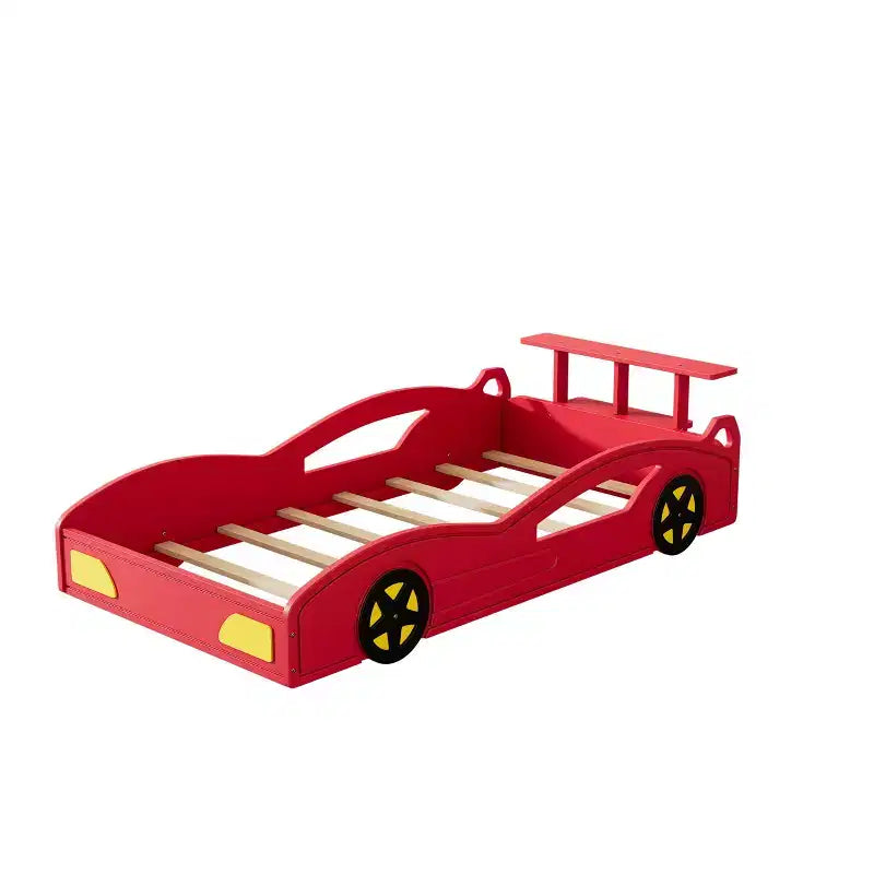 Lit jumeau plate-forme en bois en forme de voiture avec roulettes et rangement
