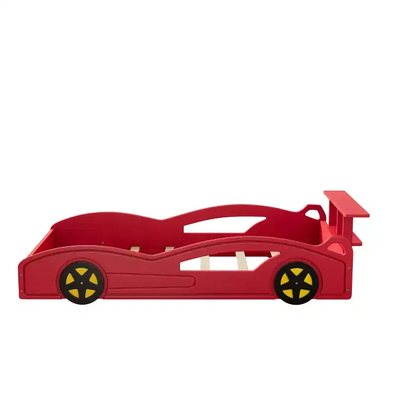 Lit jumeau plate-forme en bois en forme de voiture avec roulettes et rangement