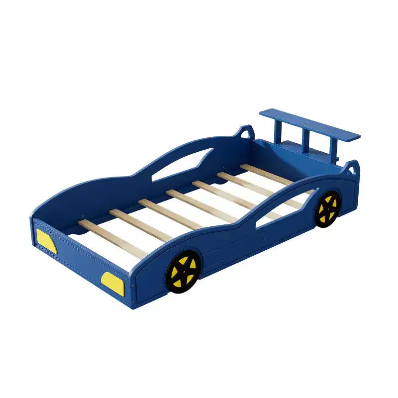 Lit jumeau plate-forme en bois en forme de voiture avec roulettes et rangement