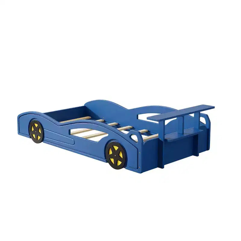 Lit jumeau plate-forme en bois en forme de voiture avec roulettes et rangement