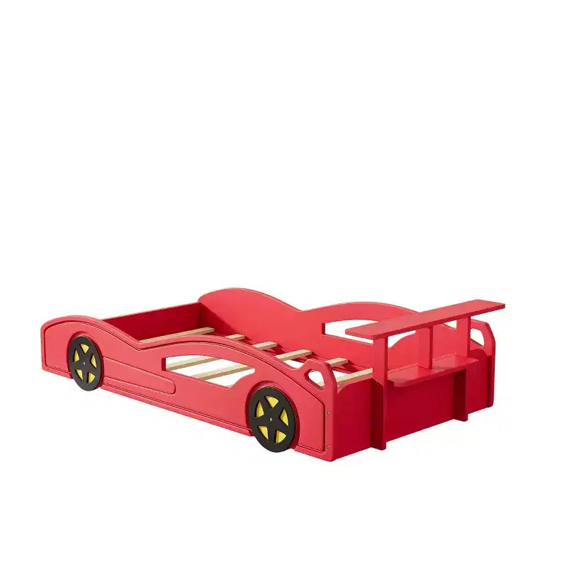 Lit jumeau plate-forme en bois en forme de voiture avec roulettes et rangement