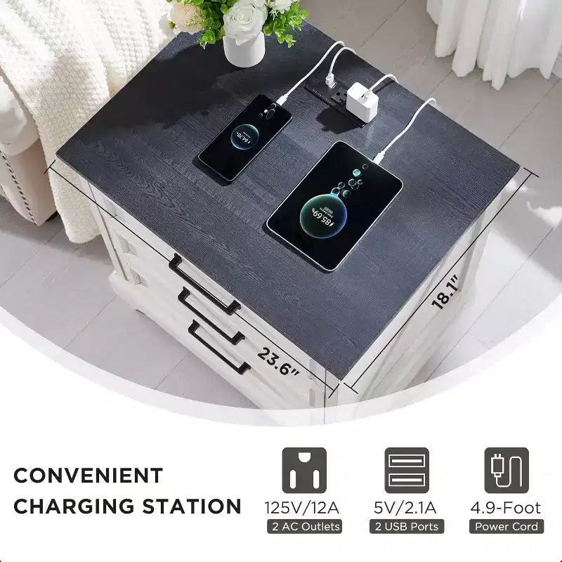 Tables de chevet avec station de recharge et 3 grands tiroirs pour chambre à coucher ou salon