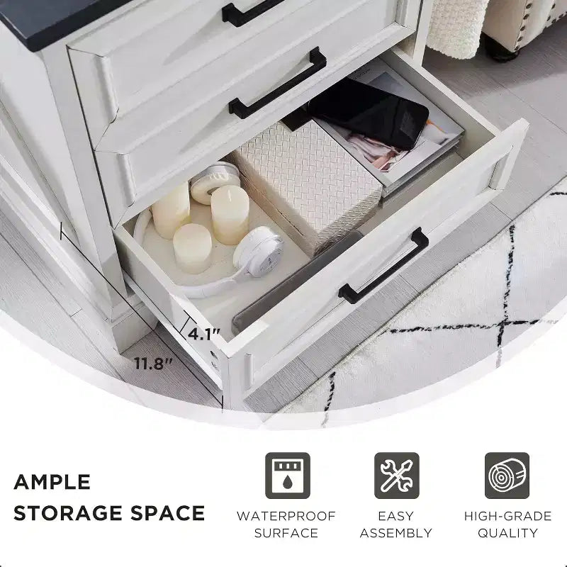 Tables de chevet avec station de recharge et 3 grands tiroirs pour chambre à coucher ou salon