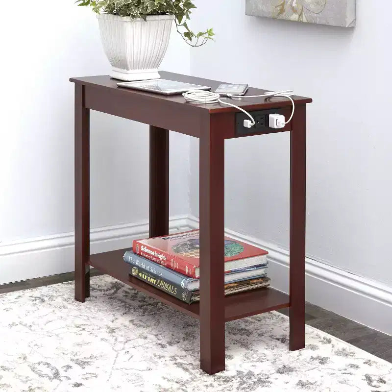 Table d'appoint étroite avec station de charge - Ports USB et prises électriques