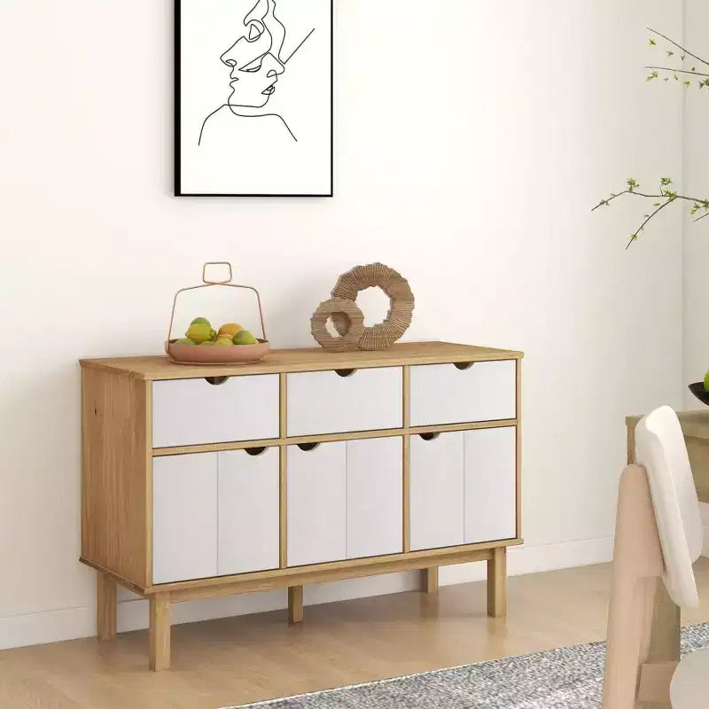 Buffet de rangement pour salon en bois de pin massif