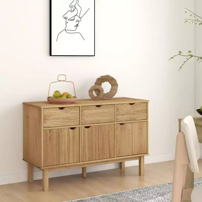 Buffet de rangement pour salon en bois de pin massif