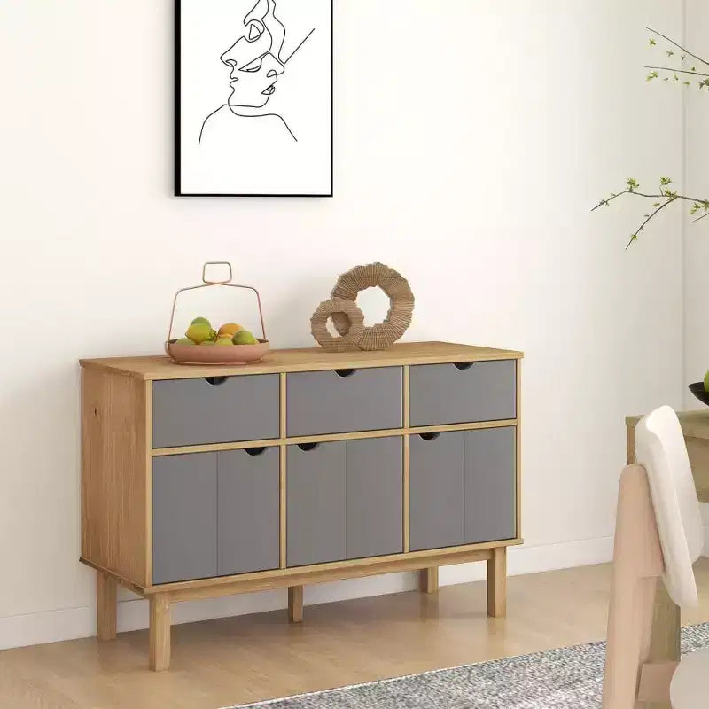 Buffet de rangement pour salon en bois de pin massif