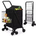 Folding Shopping Cart, 360 Swivel Grocery Trolley with Stair-Climbing Wheels, Heavy Duty Utility Cart with Waterproof Liner for Shopping, Camping