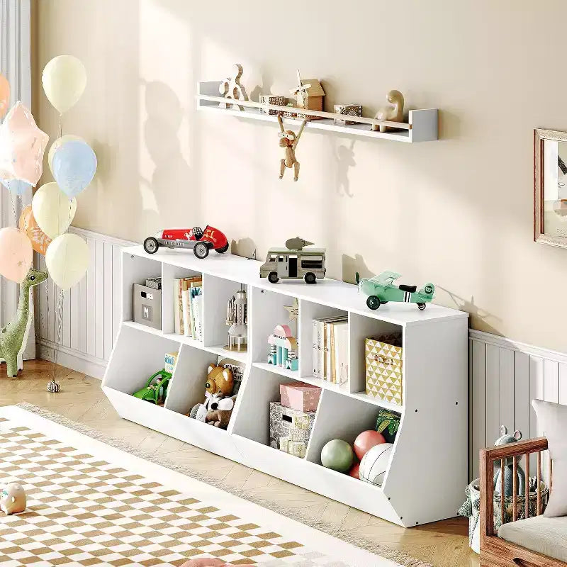 Étagère à livres pour enfants de 89,9 cm avec pied de lit bibliothèque - Rangement de jouets, étagère à jouets pour enfants et armoire de rangement à 5 compartiments