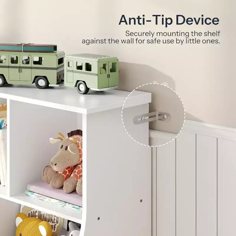 Étagère à livres pour enfants de 89,9 cm avec pied de lit bibliothèque - Rangement de jouets, étagère à jouets pour enfants et armoire de rangement à 5 compartiments