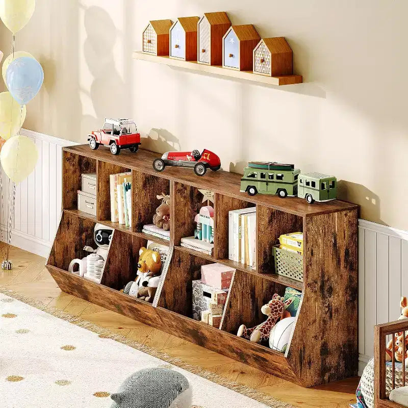 Étagère à livres pour enfants de 89,9 cm avec pied de lit bibliothèque - Rangement de jouets, étagère à jouets pour enfants et armoire de rangement à 5 compartiments