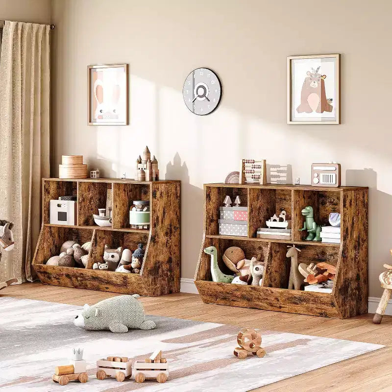 Étagère à livres pour enfants de 89,9 cm avec pied de lit bibliothèque - Rangement de jouets, étagère à jouets pour enfants et armoire de rangement à 5 compartiments