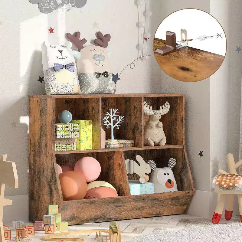 Étagère à livres pour enfants de 89,9 cm avec pied de lit bibliothèque - Rangement de jouets, étagère à jouets pour enfants et armoire de rangement à 5 compartiments