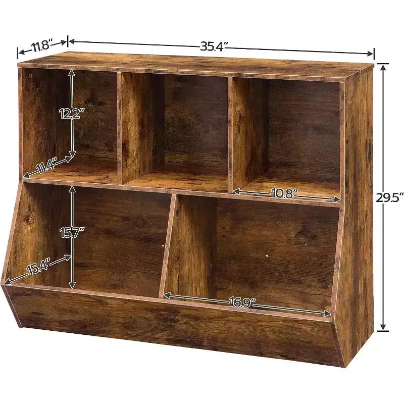 Étagère à livres pour enfants de 89,9 cm avec pied de lit bibliothèque - Rangement de jouets, étagère à jouets pour enfants et armoire de rangement à 5 compartiments