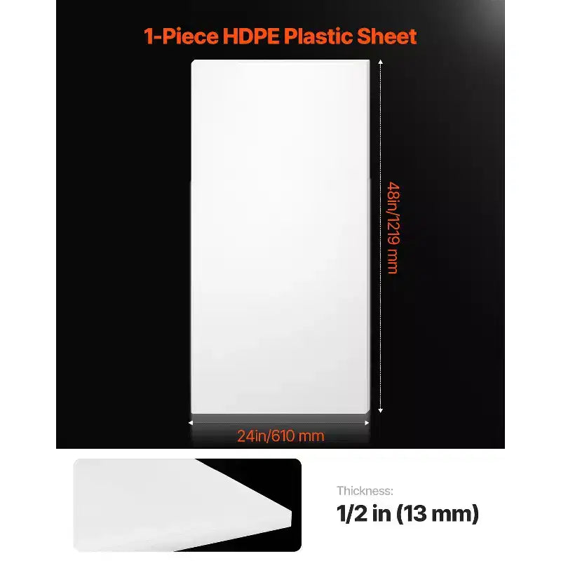 Plaque en plastique, 1 panneau en plastique de polyéthylène haute densité, 24 x 48 pouces, 1/2 pouce d'épaisseur, blanc