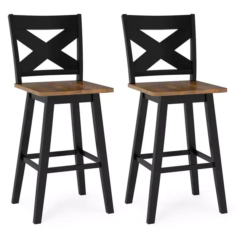 Costway 29'' Swivel Barstools Set of 2 w/Backrest Large Seat Footrest for Kitchen Island