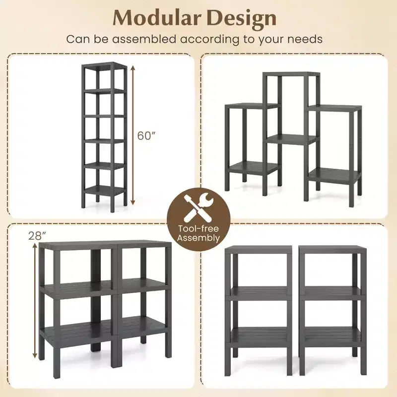 Étagère de rangement modulaire en plastique à 6 niveaux, ouverte, utilitaire