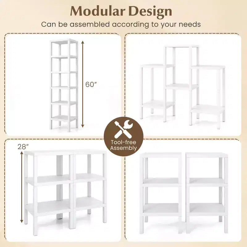 Étagère de rangement modulaire en plastique à 6 niveaux, ouverte, utilitaire