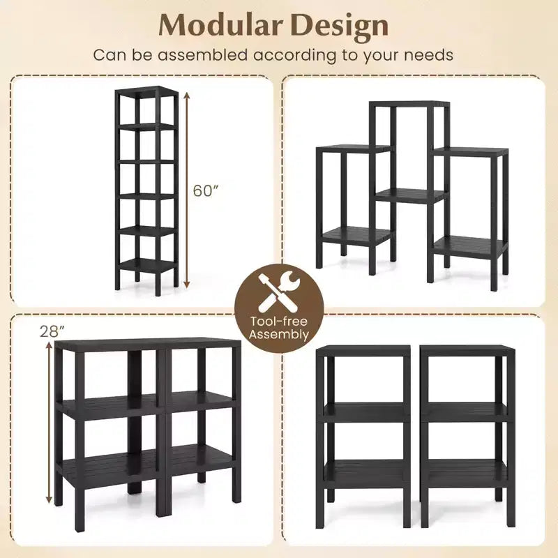 Étagère de rangement modulaire en plastique à 6 niveaux, ouverte, utilitaire