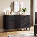 Wave Fluted 5 Drawer Dresser for Bedroom, Modern Wood Chest of Drawers with Wide Drawers, Wood Nursery Dresser with Metal Legs for Hallway Entryway