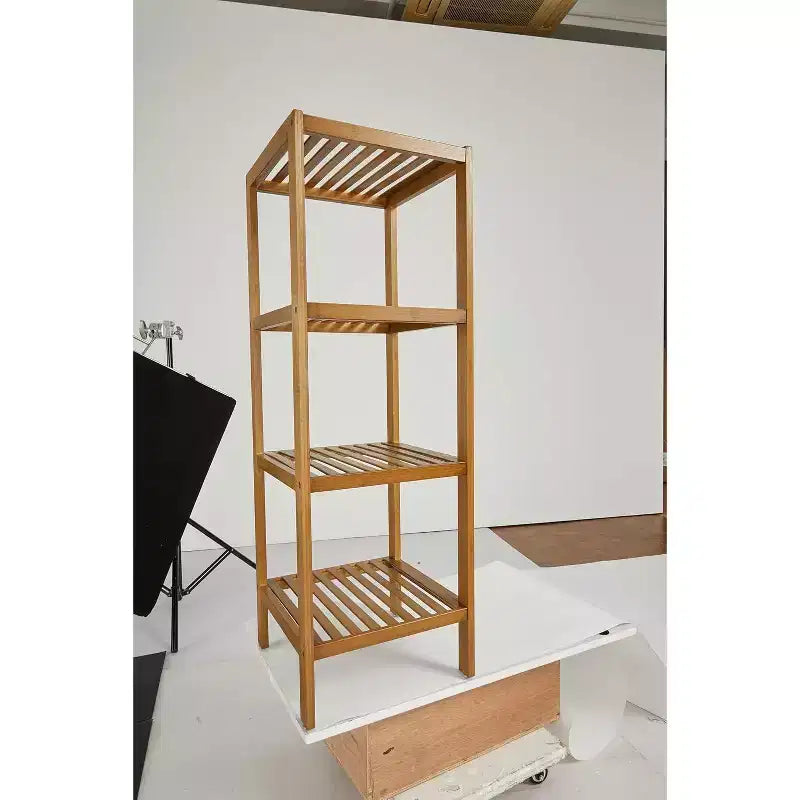 4-Tier Bamboo Shelf Narrow Bathroom Shelf, Natural Wood Plant Stand Standing Towel Rack Corner Rack for Bathroom Entryway Bedroom Kitchen Sunroom
