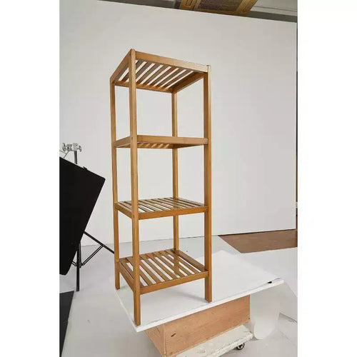 4-Tier Bamboo Shelf Narrow Bathroom Shelf, Natural Wood Plant Stand Standing Towel Rack Corner Rack for Bathroom Entryway Bedroom Kitchen Sunroom