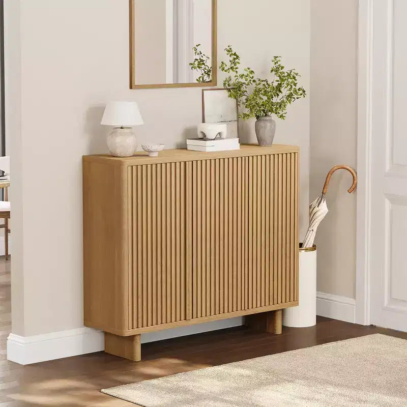 Meuble à chaussures de 46 pouces avec porte cannelée, rangement à 5 niveaux avec 4 étagères réglables, organisateur de chaussures rustique pour entrée, couloir, salon