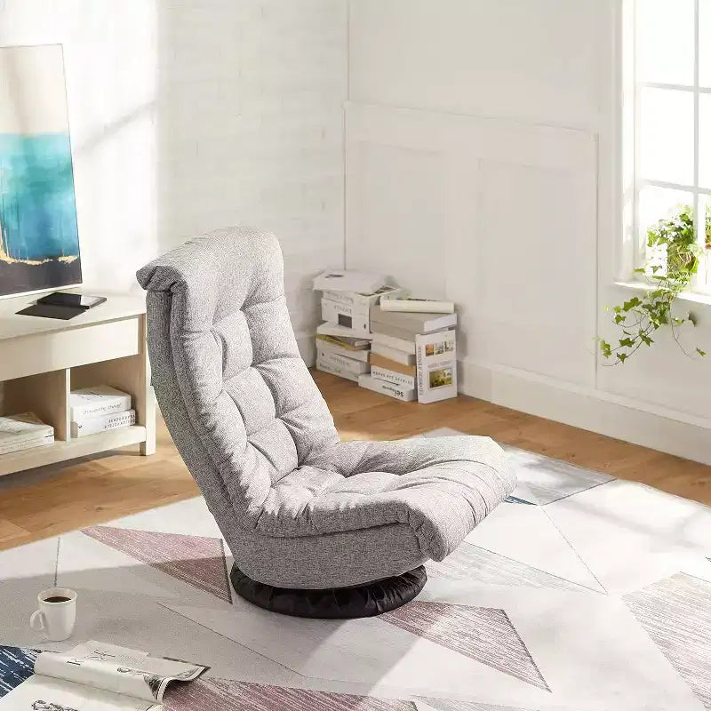 Fauteuil de salon pivotant en mousse avec appui-tête compatible avec le sol Chaise de jeu réglable Gris 26x23x14 pouces