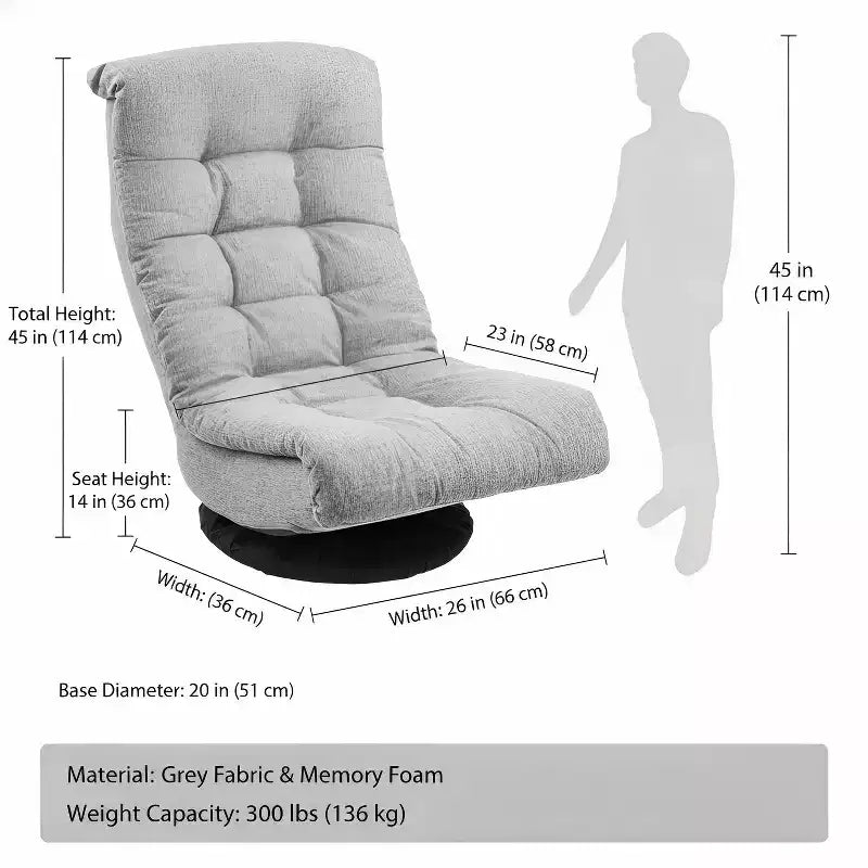 Fauteuil de salon pivotant en mousse avec appui-tête compatible avec le sol Chaise de jeu réglable Gris 26x23x14 pouces