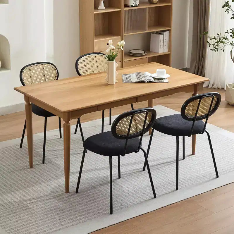 Chaises de salle à manger en velours de style moderne du milieu du siècle Chaises en métal rembourrées avec dossier en rotin pour cuisine et salon