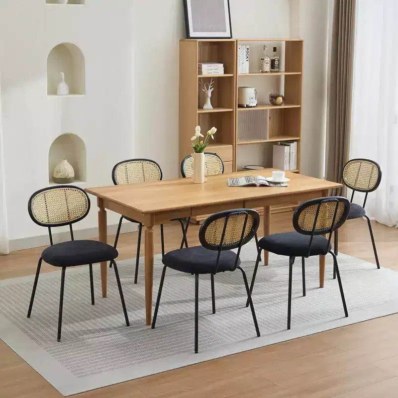 Chaises de salle à manger en velours de style moderne du milieu du siècle Chaises en métal rembourrées avec dossier en rotin pour cuisine et salon