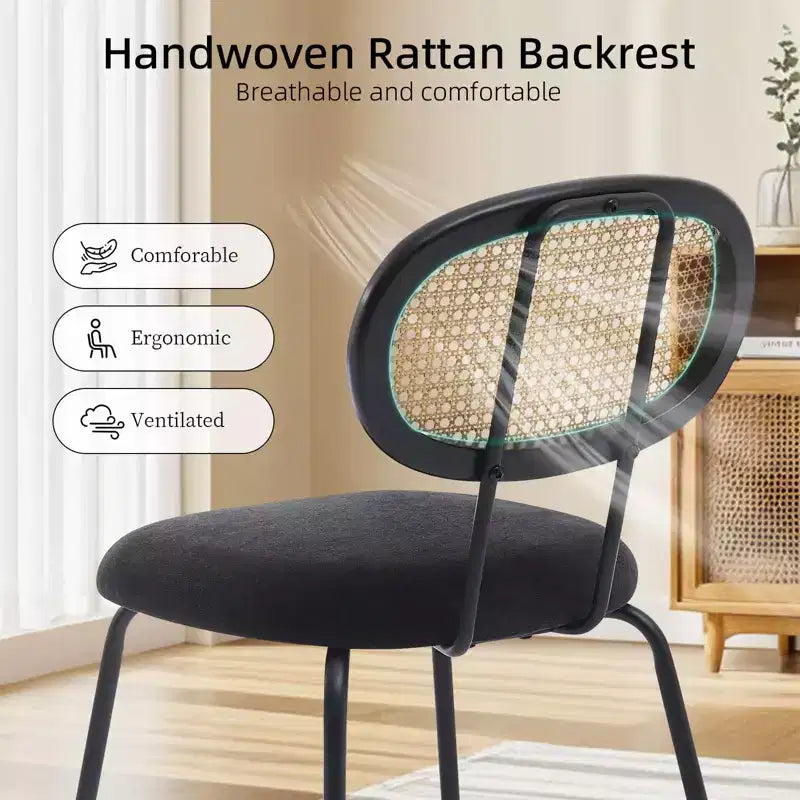 Chaises de salle à manger en velours de style moderne du milieu du siècle Chaises en métal rembourrées avec dossier en rotin pour cuisine et salon
