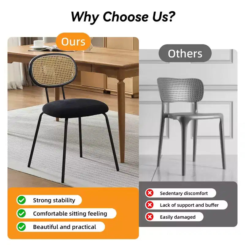 Chaises de salle à manger en velours de style moderne du milieu du siècle Chaises en métal rembourrées avec dossier en rotin pour cuisine et salon