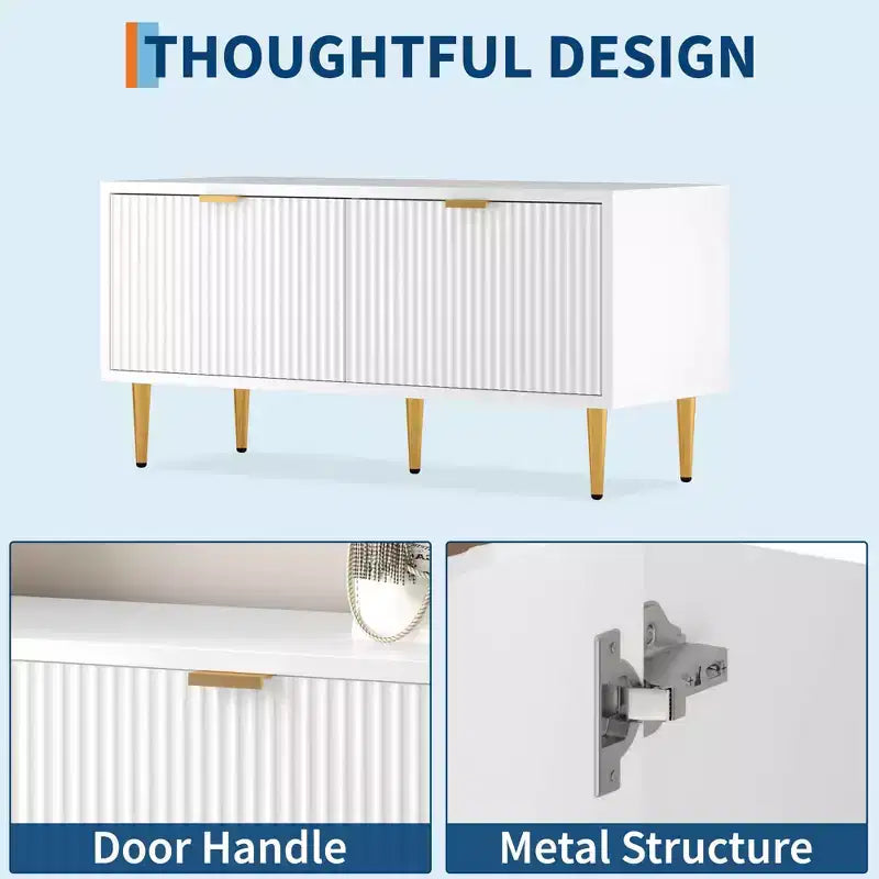 Banc de rangement à chaussures cannelé moderne de 107 cm avec placard, banc à chaussures d'entrée en bois pour couloir, hall d'entrée, vestiaire ou porte d'entrée