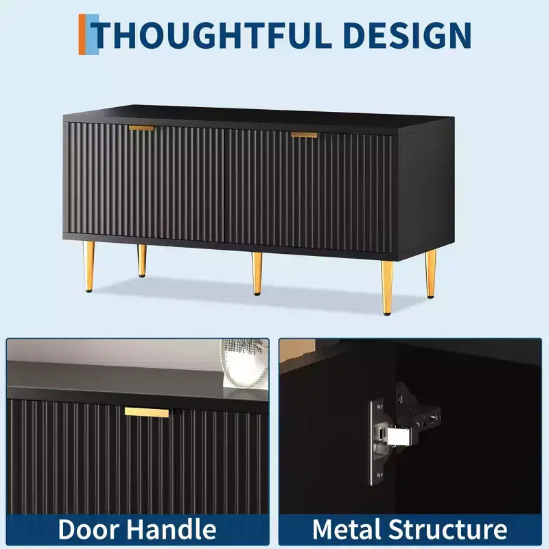 Banc de rangement à chaussures cannelé moderne de 107 cm avec placard, banc à chaussures d'entrée en bois pour couloir, hall d'entrée, vestiaire ou porte d'entrée