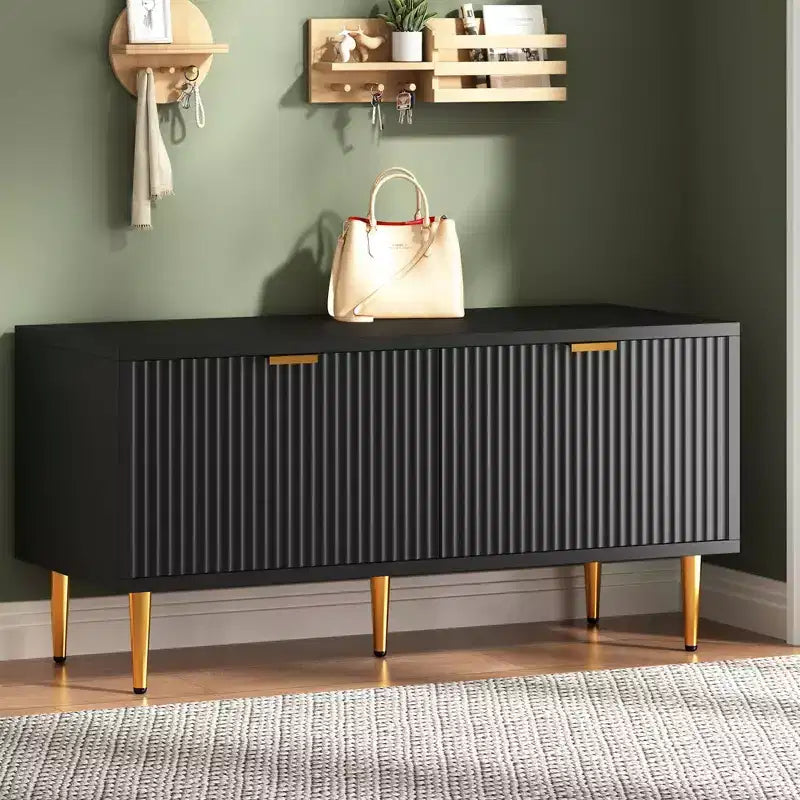 COZONY 42'' Modern Fluted Shoe Storage Bench with Cabinet, Wooden Entryway Shoe Bench for Hallway, Foyer, Mudroom or Front Door