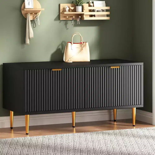 COZONY 42'' Modern Fluted Shoe Storage Bench with Cabinet, Wooden Entryway Shoe Bench for Hallway, Foyer, Mudroom or Front Door