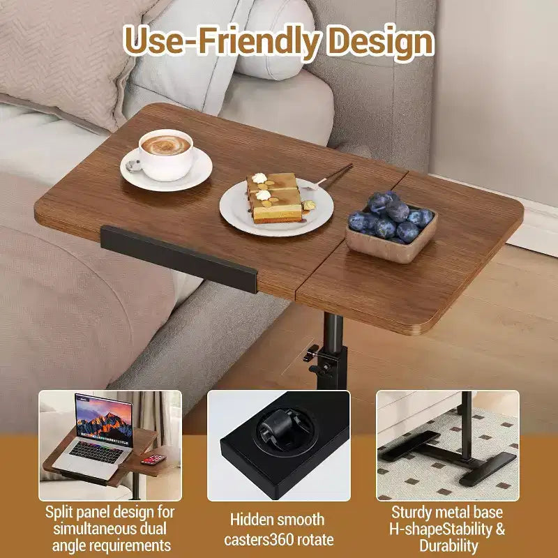 Table de chevet réglable en hauteur avec roulettes, plateau divisé, table de chevet inclinable, support mobile pour ordinateur portable, ordinateur, bureau debout, chariot avec rangement pour l'hôpital