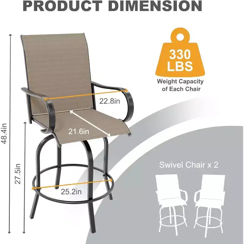 Fauteuils de patio extérieurs pivotants à 360° avec accoudoirs et dossier haut, sièges de bar en textilène respirant pour terrasse