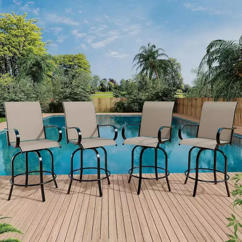 Fauteuils de patio extérieurs pivotants à 360° avec accoudoirs et dossier haut, sièges de bar en textilène respirant pour terrasse