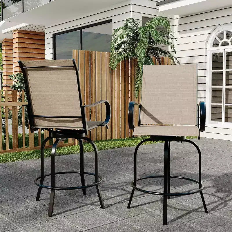 Fauteuils de patio extérieurs pivotants à 360° avec accoudoirs et dossier haut, sièges de bar en textilène respirant pour terrasse