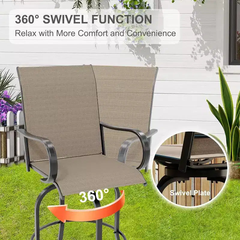 Fauteuils de patio extérieurs pivotants à 360° avec accoudoirs et dossier haut, sièges de bar en textilène respirant pour terrasse
