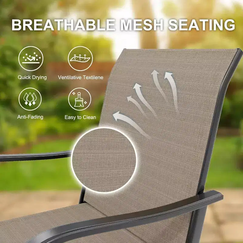 Fauteuils de patio extérieurs pivotants à 360° avec accoudoirs et dossier haut, sièges de bar en textilène respirant pour terrasse