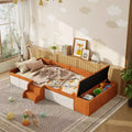 Twin/Full/Queen/King Size Kid Platform Bed Frame Velvet Upholstered Daybed Toddler Bed with Storage Ottoman, Padded Guardrails & Stairs - ModernLuxe